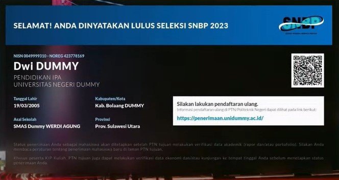 contoh hasil lolos SNBP 2023