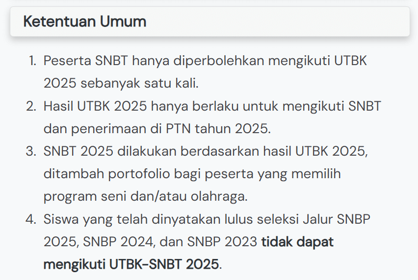 Ketentuan Pendaftar SNBT 2025