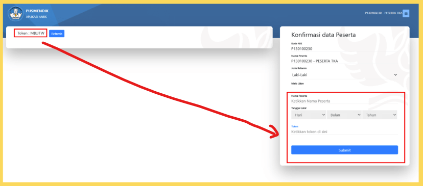 Memasukkan Data Diri dan Token