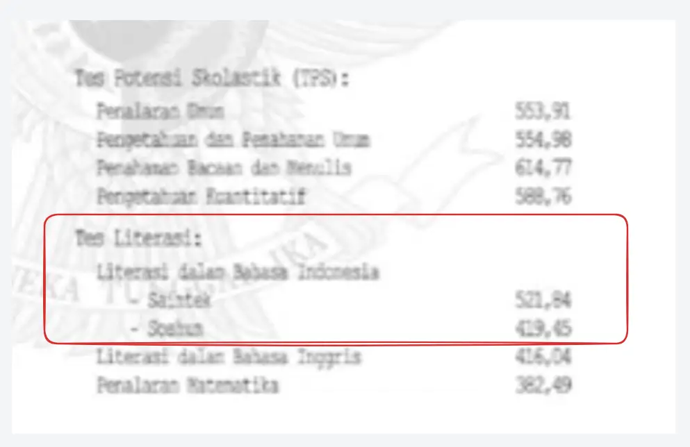 Rincian Saintek dan Soshum pada Literasi Bahasa Indonesia