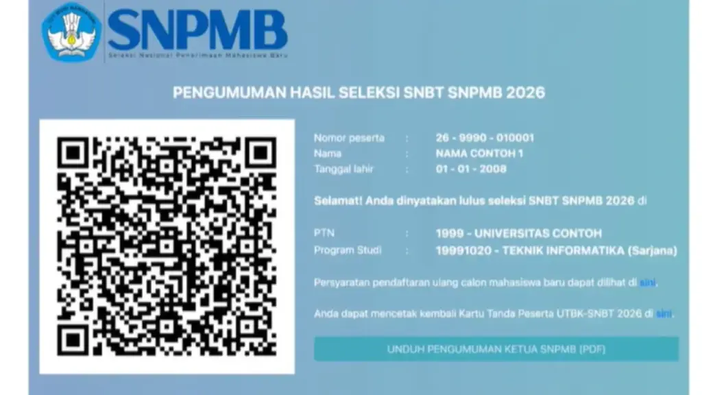 Tampilan Hasil Pengumuman SNBT 2026