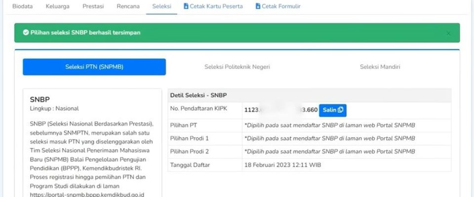 status seleksi di kip kuliah 2023